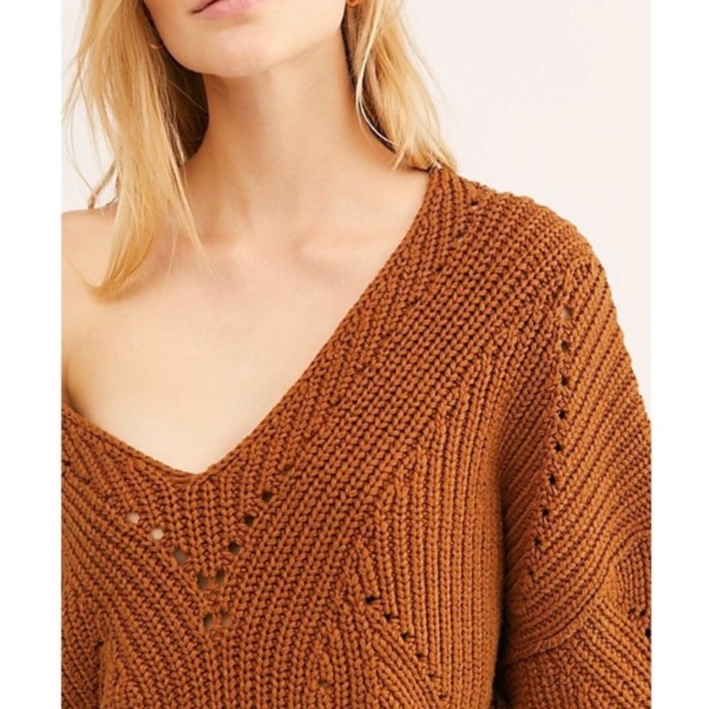 NWT Free People All Day Long V Neck Chunky Sweater - Picture 4 of 6